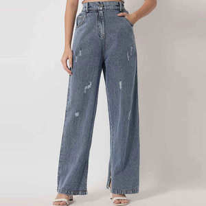 Pantalones Anchos de Cintura Alta con Logotipo Personalizado, Estilo Casual, Más Vendidos, Transpirables, de Corte Holgado, para Mujer, Color Azul Vintage - Product Image 4
