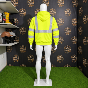 TwillSports <b>Hi</b> <b>Vis</b> Reflective Hoodie Full Zip Men's Workwear Sweatshirt <b>Yellow</b> Safety <b>Jacket</b> Custom Printed - Product Image 5