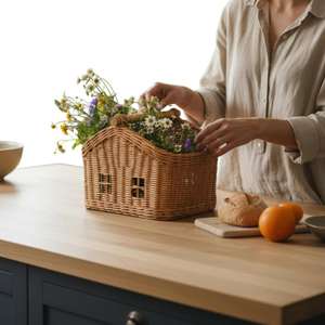 Panier en rotin en forme de maison pour pique-nique de Pâques avec poignée, panier de rangement pour jouets en rotin pour chambre d'enfant style bohème, prix de gros - Product Image 3