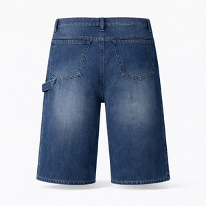 Shorts en jean vintage bleu délavé pour hommes, style streetwear, production ODM, coupe ample, longueur genou, jean baggy surdimensionné, broderie - Product Image 3