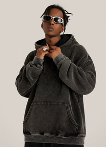 Oversized Acid Wash Black Hoodie Street Washed Men Custom Logo Loose Acid Wash Hoodie Men Oversized - Product Image 2