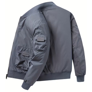 Chaqueta Bomber para Hombre, Color Sólido, Cierre de Cremallera, Resistente al Viento, Estilo Casual, Gris, Cuello Camisero, Material de Poliéster, para Otoño - Product Image 2