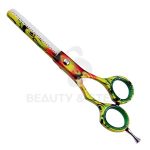กรรไกรตัดผมหรูหรา สีสันสดใส ลายศิลปะ พร้อมปลายกรรไกรประดับประกายสีเขียวมะนาว - Product Image 3