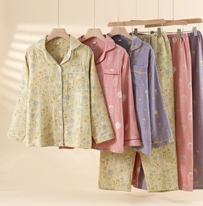 Women's 100% Cotton Floral Printed Long Sleeve Pajama Set Turn-down Collar Full Length Soft <b>Woven</b> Sleepwear Spring Classic Style - Product Image 4