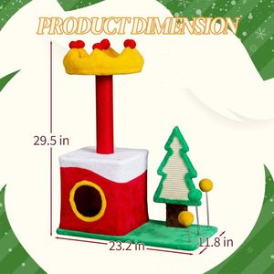 29.5in Christmas Themed Multi-Level Cat Tower Plush Cat Tree with Sisal Scratching Posts and Crown Perch for Pet Cats - Product Image 4