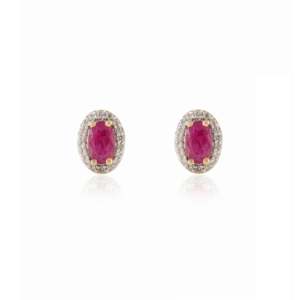 18K Natural <b>Red</b> Ruby Halo Diamond Stud <b>Earrings</b> in White Gold - Product Image 3