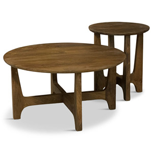Modern Minimalist Dark Walnut Solid Wood Round <b>Nesting</b> <b>Coffee</b> <b>Table</b> & Side <b>Table</b> <b>Set</b> with Pedestal Base for Living Room - Product Image 1