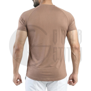 Camiseta Casual de Punto para Hombre, Cuello Redondo, Manga Raglán, Ajustada, de Secado Rápido, Color Sólido, Poliéster, Color Marrón - Product Image 3
