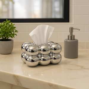 Caja organizadora de pañuelos con forma de huevo plateada, ecológica, hecha a mano, estilo nórdico, decoración del hogar - Product Image 1