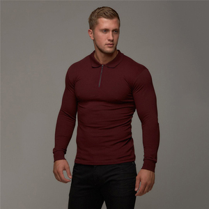 Men's <b>Black</b> Long Sleeve Knitted Polo Shirt Solid Color Zipper Design <b>Smart</b> Casual Regular Fit - Product Image 3