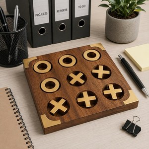 Jeu de puzzle Tic Tac Toe en bois tendance avec incrustations en laiton de qualité supérieure, jouet éducatif pour l'entraînement cérébral, pour enfants et familles. - Product Image 3