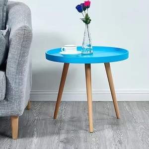 Mesa de Centro Redonda Pequeña, Mesa Auxiliar Moderna con 3 Patas Estables, Mesa Auxiliar Multifuncional para Sofá, Balcón u Oficina (Azul) - Product Image 1