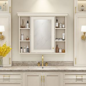 Moderno Armadietto da Bagno Blu 35 X 28 con Anta a Specchio, Mobiletto Portamedicinali da Parete - Product Image 1