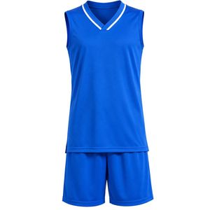 Conjunto de Uniforme de Baloncesto Azul Rey Estampado, Camiseta sin Mangas con Cuello en V y Pantalones Cortos, Ropa Deportiva Transpirable para Adultos, Personalizable - Product Image 1