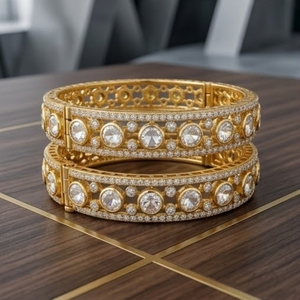 925 Silver Monzo Bangles Crystal Stone Designer <b>Kada</b> Bracelet Set for Women Wedding Geometric Design Wedding Party Jewelry - Product Image 4