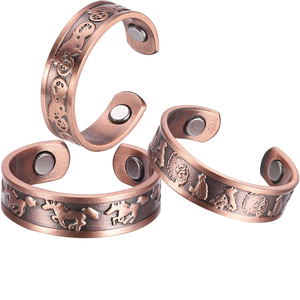 Bague en cuivre pur vintage, ajustable, motif animal (cheval, loup, chien), surface à bords plats, en cuivre massif - Product Image 5