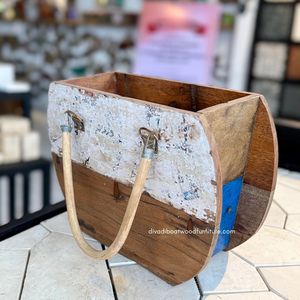 Macetas / Bolsas para Flores de Madera de Barco Reciclada, Color Original, Decoración para Hogar, Jardín y Exteriores, Macetero Redondo de Ratán/Mendong Mediano - Product Image 5