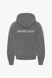 Grey Full Zip Hoodies Streetwear Oversized Vintage Wash Thick <b>Fleece</b> Custom Logo Zipper Hooded Sweatshirt Unisex Winter <b>Jacket</b> - Product Image 2