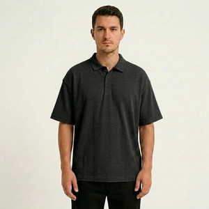 Polo de Manga Corta para Hombre, Color Gris Oscuro, Corte Regular, Casual, Color Sólido, Tejido de Algodón, Transpirable, Secado Rápido, Ecológico - Product Image 5