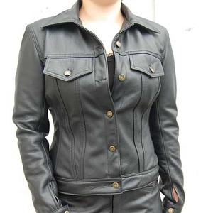 QUEENUS-Chaqueta Peplum de cuero sintético para mujer, abrigo negro gótico, moda plisada con cuello en V, primavera 2021 - Product Image 4