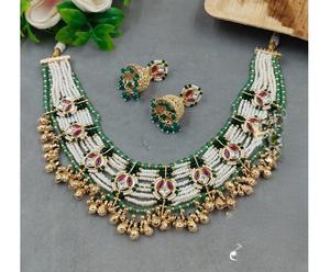 Exquisito Juego de Collar y Pendientes Clásicos para Mujer, Chapado en Oro, con Moissanita y Kundan, Piedra Doble, para Aniversario de Bodas - Product Image 1