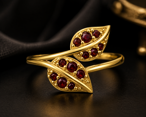 Garnet <b>CZ</b> Leaf Stackable 925 Sterling Silver Gold Plated Handmade Elegant Engagement <b>Ring</b> For Women - Product Image 3