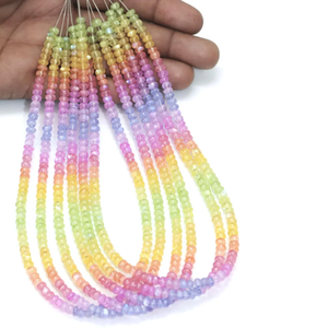 Cuentas redondas lisas de piedra lunar arcoíris natural brillante, cuentas redondas lisas de piedra lunar arcoíris multicolor de 5-7 mm, joyería artesanal - Product Image 1