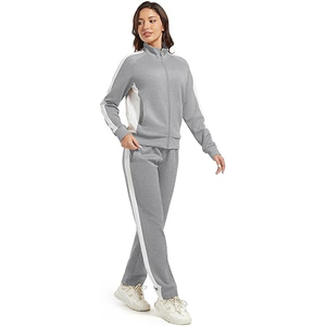 Tracksuit Women Polyester Cotton Blend Relaxed Fit Drop Shoulder Jacket Wide Leg <b>Pants</b> Streetwear Set - Product Image 2