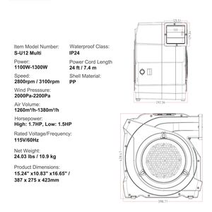 Pompa ad aria commerciale gonfiabile da 1100W 1.5-1.7 HP per gonfiabili e castelli gonfiabili, 3100 RPM, in plastica - Product Image 4