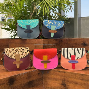 Fashionable Eco-friendly Hair On Metallic Recycled Leather Women's Crossbody Bag Double Flap Bag Convertible Women Shoulder Bags - Product Image 5