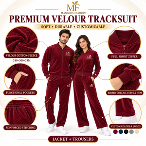MANGOES FASHION Men Women's Maroon <b>Velour</b> Polyester/Cotton Breathable Summer <b>Plus</b> <b>Size</b> <b>Tracksuit</b> Set Full Sleeve Zipper Front - Product Image 6