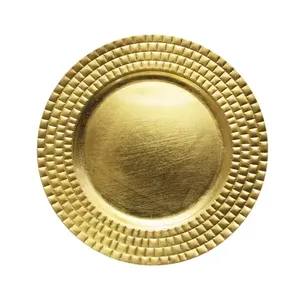 New style Round Gold Metal Charger <b>Plate</b> with Textured Edge Glam Design for Party Table Setting charger <b>plate</b> - Product Image 1