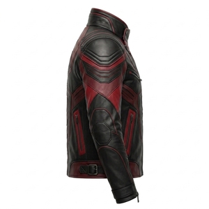 Chaqueta de Cuero Genuino para Hombre, Color Rojo Oscuro, Estilo Motero, Cosplay de Superhéroe, Ropa Exterior para Motocicleta, Corte Ajustado, con Cierre - Product Image 3
