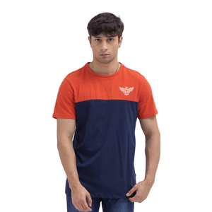 Camiseta Deportiva Casual de Verano para Hombre, Color Naranja Marino, Bloques de Color, Poliéster/Algodón, Cuello Redondo, Manga Corta, Secado Rápido, Transpirable - Product Image 1