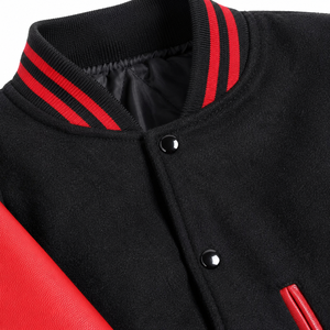 <b>Men's</b> Black Red Eco-Friendly Canvas Varsity <b>Jacket</b> Sleeve Casual Zipper Front Turn-down Collar Winter Wear - Product Image 6