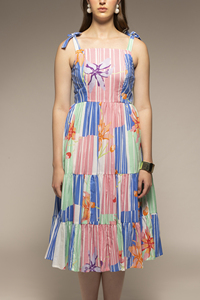 Robe maxi en tissu mélangé de coton de qualité supérieure, imprimé floral multicolore, pour femmes, tenue décontractée de tous les jours, robe tendance d'été - Product Image 6