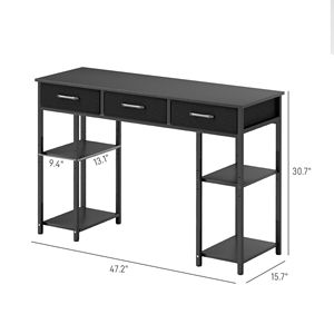 Scrivania per Computer Compatta e Resistente da 47 Pollici con Cassetti in Tessuto e Ripiani Regolabili, Nera, per Ufficio Domestico e Laptop - Product Image 3