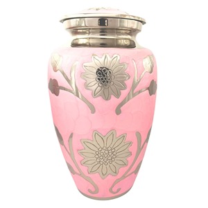 Urne funéraire en laiton émaillé blanc style américain pour adulte, motif floral, capacité de 200 pouces cubes, pour commémoration des cendres - Product Image 1