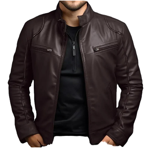 Coated <b>Leather</b> <b>Jacket</b> <b>Men's</b> Spring Autumn pilot Motorcycle Suit Stand Collar High Street Trendy Brand <b>Leather</b> <b>Jacket</b> for <b>Men</b> - Product Image 1