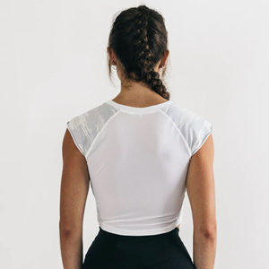 Women's White Crew Neck Crop <b>Top</b> Short Sleeve Minimalist Solid Knitted Spandex Polyester Breathable All Seasons Wear - Product Image 4