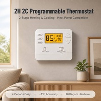 Thermostat programmable multi-étages 2 chaud 2 froid, alimentation par batterie ou 24V, filaire, 7 jours