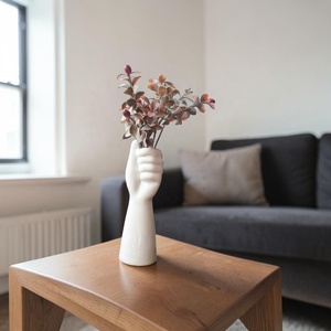 Modern Hand Shaped <b>Ceramic</b> Flower <b>Vase</b> 23cm White Decorative Tabletop <b>Vase</b> for Home Office Living Room Interior Decor - Product Image 6