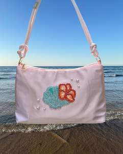 Bolso de mano de lona de algodón de moda con bordado de conchas marinas y cuentas, reutilizable para compras, playa, viajes, hombro, para mujer, bolsa de supermercado - Product Image 5