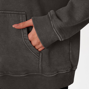 Sweat-shirt à capuche surdimensionné pour femme, doublé, 100% coton, tissé en molleton, couleur unie, manches longues, décontracté pour l'hiver - Product Image 5