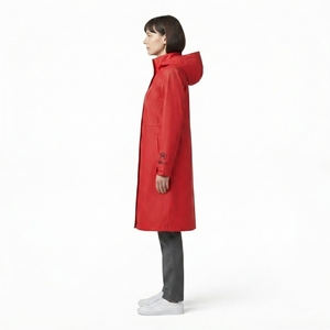 Manteau long à capuche rouge pour femme, manches longues, couleur unie, vêtement d'extérieur - Product Image 3