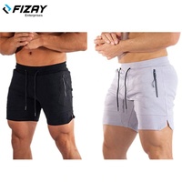 Herenshorts van stevige casual gymstof met geprint logo, sneldrogend, ademend polyester/katoen, geschikt voor hardlopen & fitness