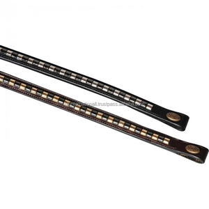 Black Brown Single Layer Thick Buffalo Leather Horse Brow <b>Band</b> with Decorative Metal Clincher & <b>Snap</b> Button Loop Closure - Product Image 4