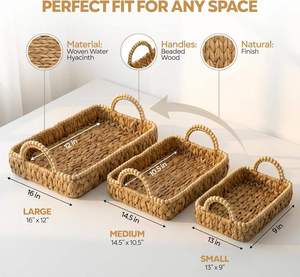 Sisu Handicraft Set 3 Handwoven Water Hyacinth Storage <b>Baskets</b> <b>Trays</b> for Toilet Living Room Nursery Organization - Product Image 2