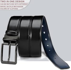 Cinturón Casual de Cuero Genuino para Hombre, Color Sólido, Hebilla Cuadrada Plateada, Duradero, Negro y Azul Marino, 3.5 cm x 110 cm - Product Image 4