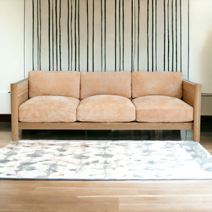 Minimalist Solid <b>Wood</b> Three Seat <b>Sofa</b> With Fabric Cushions For Living Room Home Hotel And Villa - Product Image 6